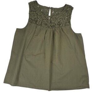 Torrid Olive Green Lace Accent Cotton Tank Top Romantic Neutral 00 M L